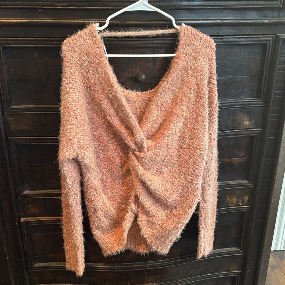 Woven Heart Twist-Front Sweater NWT
